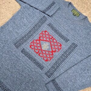 Equorian Sweater Womens L‎ 18/20 Blue Celtic Knot Greek Key Vintage Heritage